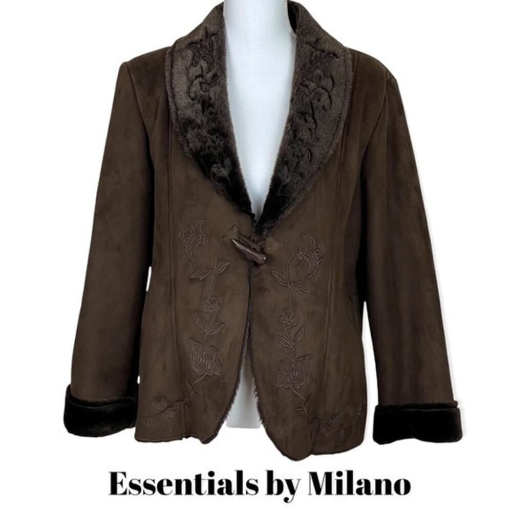 Essentials by Milano Vegan Suede & Fur Embroidered CowGirl Coat NWOT Size L - Picture 2 of 12